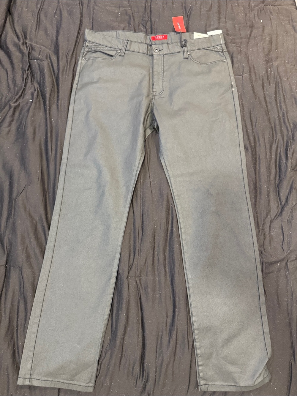 Guess Black Coated Straight-Leg Jeans